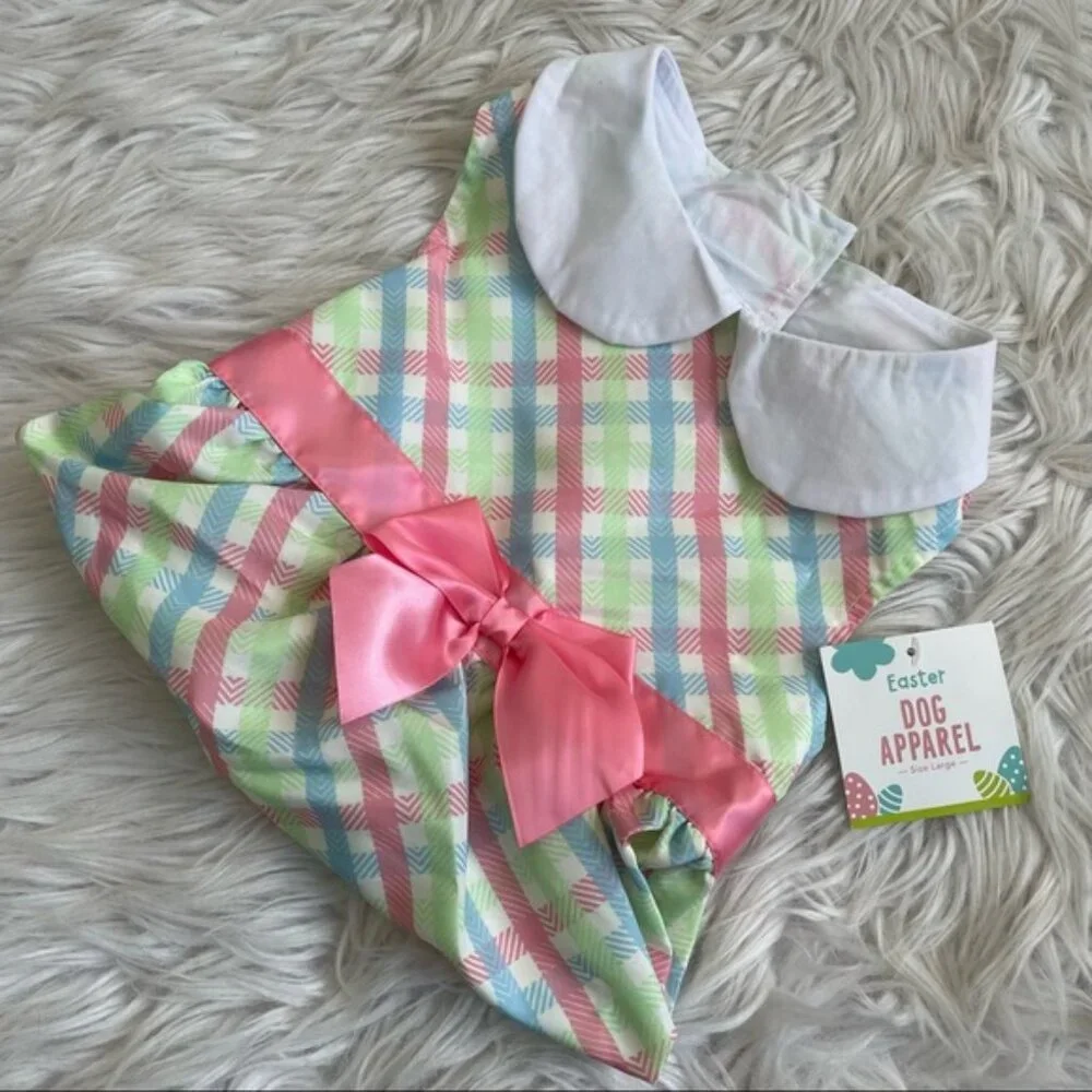 Meijer | Easter Dog apparel Multi-colored Plaid Collar Dress | Size Large